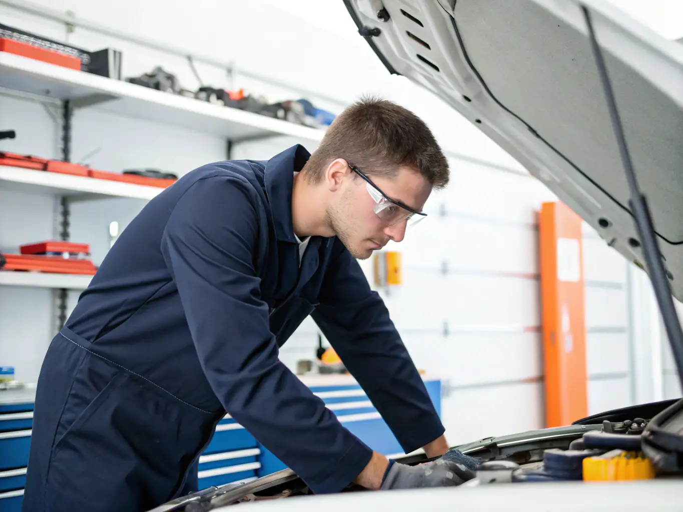 A classroom setting where an experienced mechanic is teaching a group of students about the inner workings of a vintage engine, emphasizing the transmission of know-how and educational opportunities.